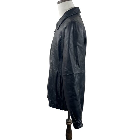 VTG 90s Bill Blass Black Leather Jacket Men XL Bomber Aviator Distressed Moto - Picture 5 of 10
